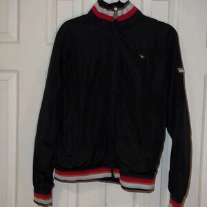 Tommy Hilfiger black logo high neck  zipper Pull bomber jacket Sz M